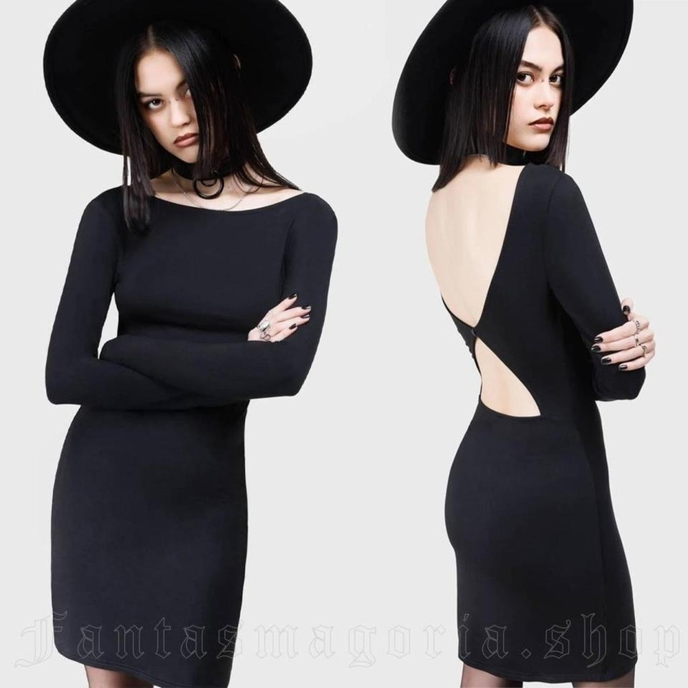 Killstar Ligeia mini dress long sleeve open back goth stretchy bodycon